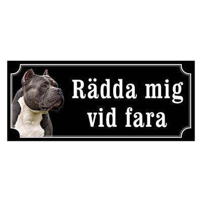 American bully mörkgrå/vit gammaldags stil emaljskylt hund