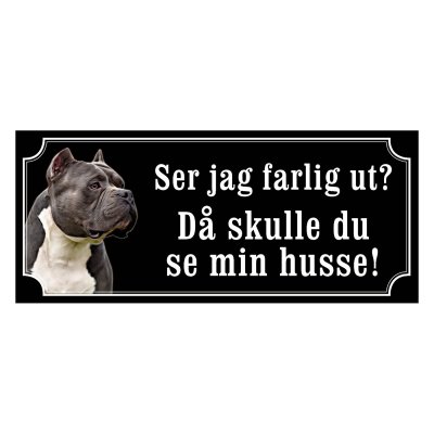 American bully mörkgrå/vit gammaldags stil emaljskylt hund