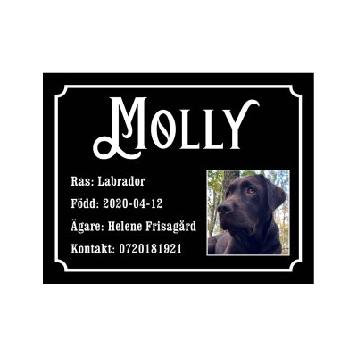 burskylt hundar hundbur skylt med bild på hunden bilskylt