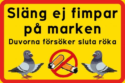 Släng ej fimpar på marken duvor