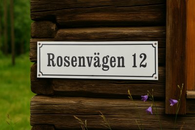 emaljskylt vit med svart text billig