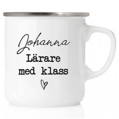 Emaljmugg, emaljmugg med citat, Emaljmugg - Lärare med klass med eget namn