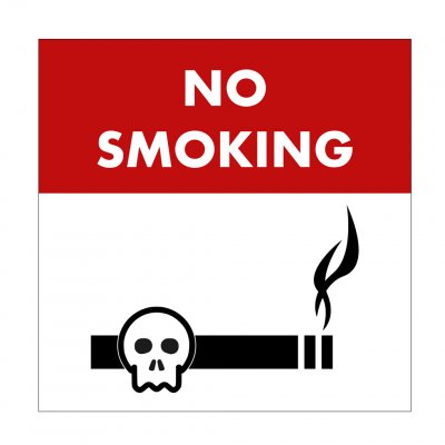 No smoking, dödskalle + cigarett