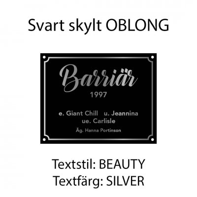 Boxskylt, flera olika färger och typsnitt