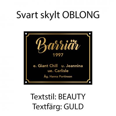 Boxskylt, flera olika färger och typsnitt