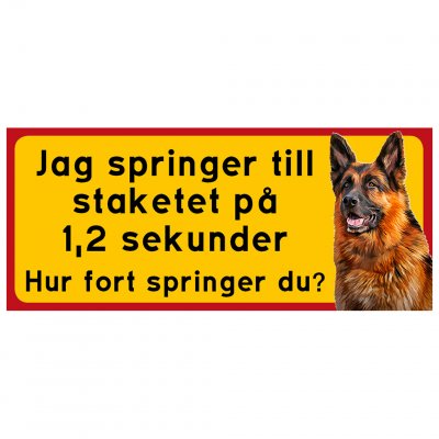 Jag springer till staketet Varning för hunden schäfer inga tjuvar kom in på egen risk Schäfer