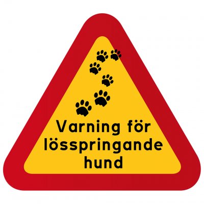 varning för lösspringande hund hundar lösa akta oss tassar tassavtryck
