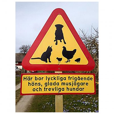 Katt Höna Hund kycklingar kyckling varningstriangel varningsskylt akta oss