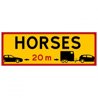 P1178832 hästdekal dekal Håll avstånd transportdekal hästar på väg horses 20m