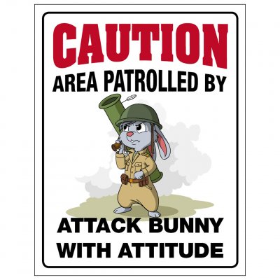 P1537374 kanin attackkanin attack bunny skylt här vaktar jag caution varning
