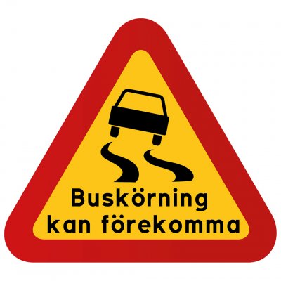 varning för buskörning kan förekomma burna sladd rolig skylt