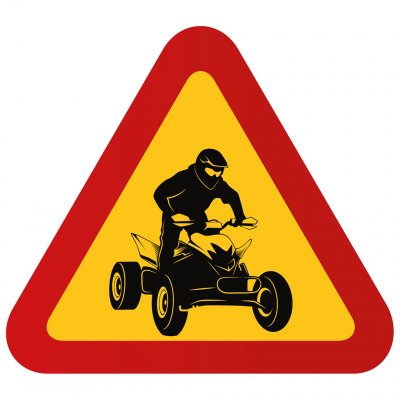 Fyrhjuling med förare motorfordon varning för fartgalning