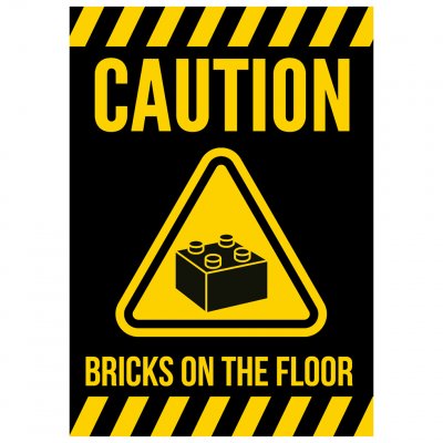 varning för lego legobitar på golvet caution lego on the floor bricks barn skylt