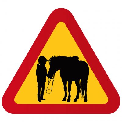 flicka och häst skylt till hästgård varningsskylt egen