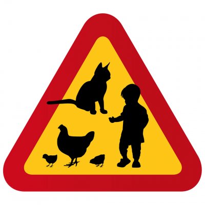 varning för barn katt höns liten pojke siluett varningsskylt