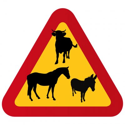 Häst, tjur & åsna varningstriangel åsnebonde åsnor