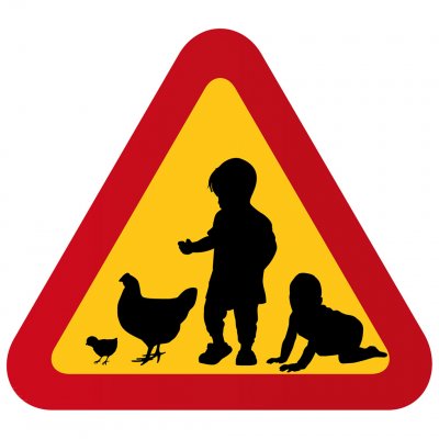 varning för barn höns liten pojke siluett varningsskylt