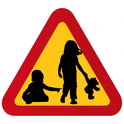 varning för barn liten flicka nalle siluett varningsskylt