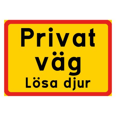 Privat väg, flera alternativ, gul/röd skylt
