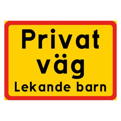 Privat väg, flera alternativ, gul/röd skylt
