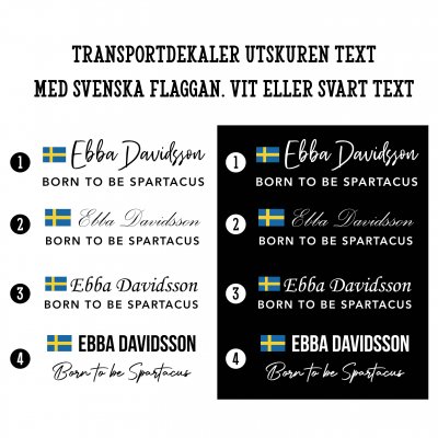 dekal till transporten med svensk flagga och eget namn